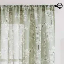 FMFUNCTEX Linen Sheer Curtains for Living Room, Cream Blossom Floral Print Curtains 63 Inch Length for Bedroom, Light Filtering Linen Blend Butter Yellow Floral Window Curtain 2 Panels Rod Pocket