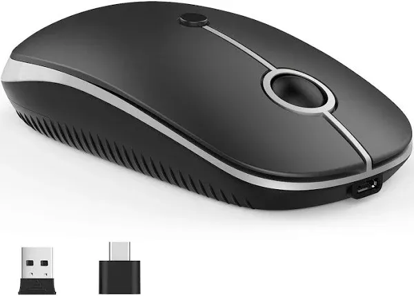 Vssoplor Type C Wireless Mouse, USB C Macbook Wireless Mouse Dual Mode 2.4G Cordless Mice with Nano USB and Type C Receiver Compatible with PC, Laptop, MacBook and All Type C Devices-Black and Silver