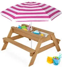 Best Choice Products Kids 3-in-1 Outdoor Convertible Activity Sand & Water Picnic Table w/ Umbrella