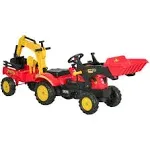 Aosom 3 In1 Kids Ride On Bulldozer/Excavator Toy with 6 Wheels Controllable Cargo Trailer & Easy Pedal Controls