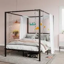 SHA CERLIN Metal Canopy Bed Frame Full Size/Mattress Foundation with Metal Slats Support/No Box Spring Needed/Easy Assembly/Black