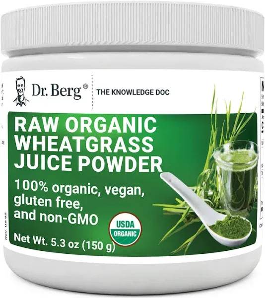 Dr. Berg's Wheatgrass Superfood Powder - Raw Juice Organic Ultra-Concentrated Rich in Vitamins and Nutrients - Chlorophyll and Trace Minerals - 60 Servings - Gluten-Free Non-GMO - 5.3 oz (1 Pack)