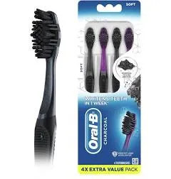 New Pack Of 4 Oral-B Charcoal Infused Bristles Toothbrush, Soft