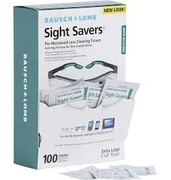 Bausch & Lomb Sight Savers Lens Cleaning Wipes, Pre-Moistened Tissues, Anti-Fog, Cleans Glass and Plastic