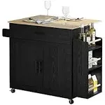 Ironck Rolling Kitchen Island Cart with Drop-Leaf Countertop, Barn 3Drawers, Barn Door Style Cabine,Thicker Rubberwood Top, Spice Rack, On Wheels, for