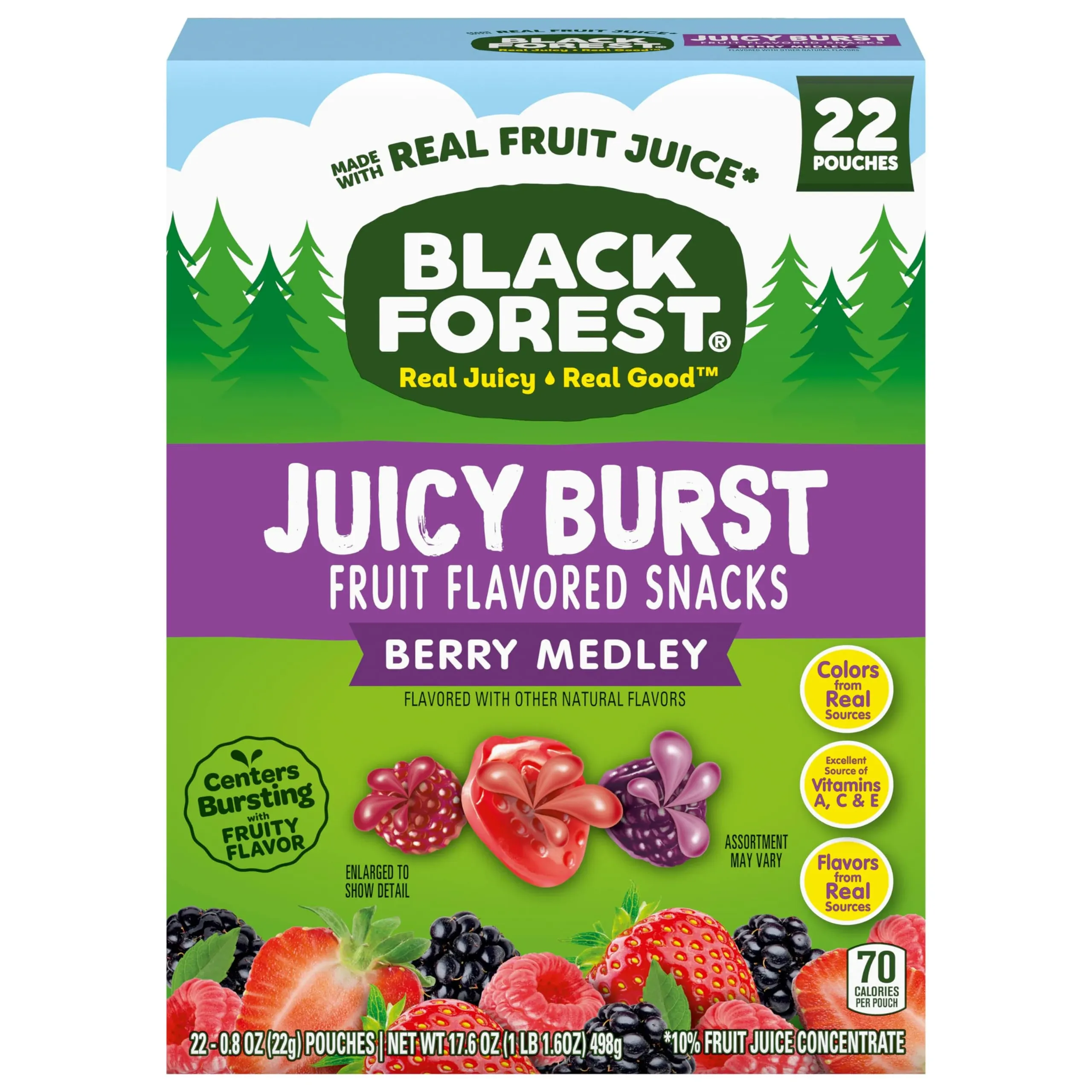 Black Forest Fruit Flavored Snacks, Berry Medley, Juicy Burst 22 ea