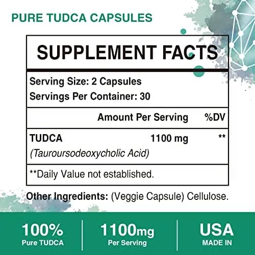 Genogna TUDCA 1100mg-Liver Support Supplement for Detox Cleanse, Water-Soluble Bile Salts with Strong Bitter Taste, 60 Vegan Capsules,Non-GMO,Gluten-Free