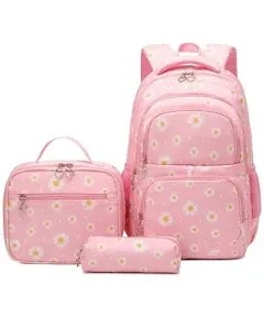 Forestfish Daisy Kids School Backpacks Set for Teen Girls with Lunch Bag Water Resistant Lightweight Large Books Bag