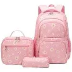 Daisy Printed Backpack with Lunch Box and Pencil Case 3pcs, Forestfish Women Bookbag for Students Between 3-16 Years Old Pink, Women's, Size: One Size