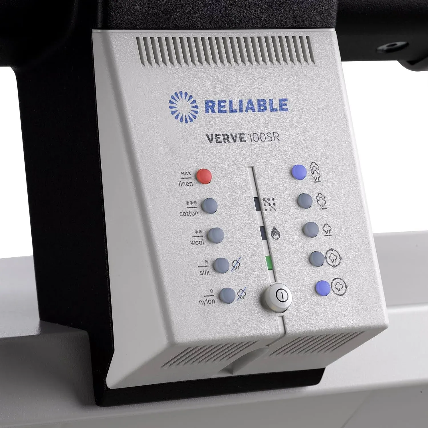 Reliable Verve 100SR Rotary Steam Press with Full Steam, Foot Pedal Control, 5 Temperature Settings and Folds Away, in White