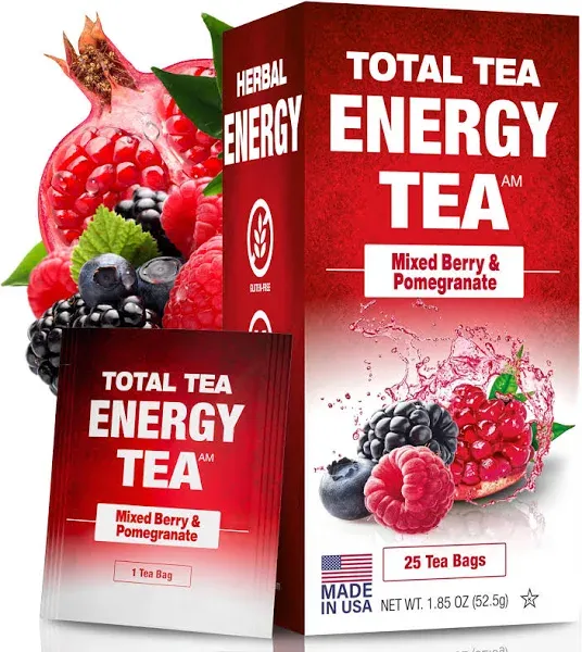 Total Tea Detox Guayusa Energy Tea - All Natural Herbal Caffeinated Tea Cleanse - Energy & Focus - Coffee Substitute - 25 Tea Bags for Men and Women