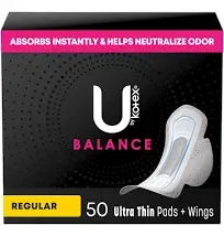 U by Kotex Balance Heavy Ultra Thin Pads with Wings - 16 Count