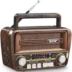 Gelielim Retro Shortwave Radio Portable Am FM Radio Battery Operated Vintage Radio with Bluetooth Speaker Rechargeable Solar Radio TF Card USB Disk P