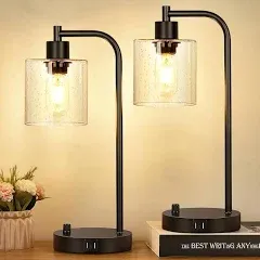 Set of 2 Industrial Table Lamps with 2 USB Port | adamsbargainshop