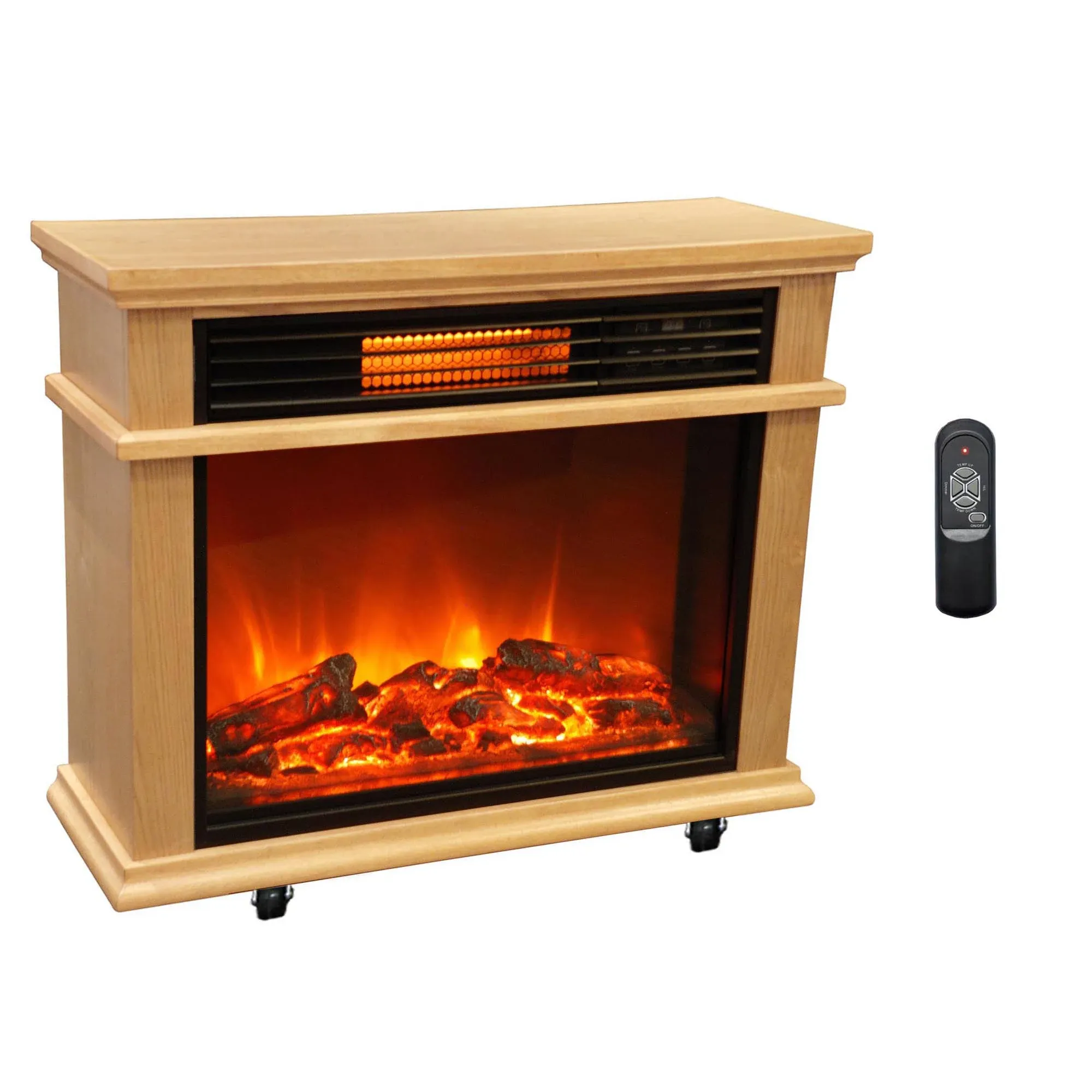 LifeSmart Deluxe Mantle Portable Electric Fireplace Heater, Brown