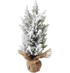 Heavily Flocked Pine Christmas Tree in Burlap Base - 12.5"