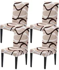  Chair Covers for Dining Room Set of 4,Stretch Spandex 4 PCS Khaki/Coffee