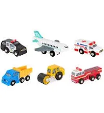 Battat - Miniature Toy Cars - 6pcs Wooden Minis - Classic Rescue & Construction Vehicles - Steamroller, Dump Truck - Wooden Vehicles Set 2 - 3 Years