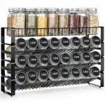 JONYJ 4 Tier Stackable Seasoning Rack Organizer, Detachable Countertop Spice Jar Rack for Cabinet, Freestanding , Black Frosted Iron Kitchen Counter Shelf