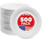 Stock Your Home 9 inch Paper Plates Uncoated, Everyday Disposable Plates 9" Paper Plate Bulk, White, 500 Count