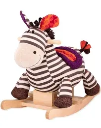 B. toys by Battat Kazoo Wooden Rocking Zebra – Rodeo Rocker – Plush Ride On Zebra Rocking Horse for Toddlers and Babies 18m+, B. Rocking Zebra