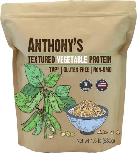 Anthony's Textured Vegetable Protein, TVP, 1.5 lb, Gluten Free, Vegan, Made in USA, Unflavored