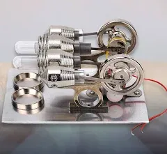 Stirling Engine Machine, 4 Cylinder Stirling Engine Miniature Hot Air Power G...