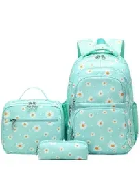 Forestfish Daisy Kids School Backpacks Set for Teen Girls with Lunch Bag Water Resistant Lightweight Large Books Bag