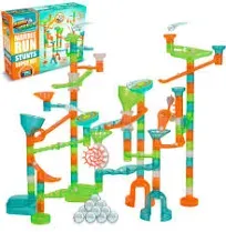 Marble Genius Marble Run Stunts Super Set: 125 Pieces Total, 20 Action Pieces Including 2 New Trampolines