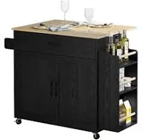 Ironck Kitchen Island with Storage, Rolling Kitchen Island On Wheels with Drop Leaf, 3 Open Spice Rack Shelf, Door Cabinet, Drawer, Kitchen Cart