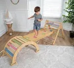 Hazel - Pikler Triangle Ladder & Rocker Set - Colored Bars and Rocker