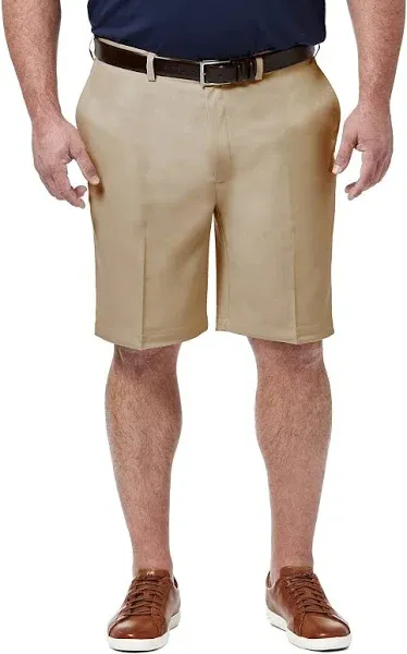 NWT Haggar Cool 18 Pro Flat Front Shorts Men 44W Khaki Expandable Waist