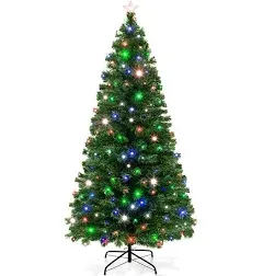 Best Choice Products Pre-Lit Fiber Optic Artificial Christmas Pine Tree with 280 Lights and Stand, Green, 7'