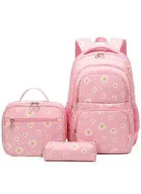 Forestfish Daisy Kids School Backpacks Set for Teen Girls with Lunch Bag Water Resistant Lightweight Large Books Bag