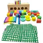 The Block Set by Lovevery Solid Wood Building Blocks and Shapes + Wooden Stora