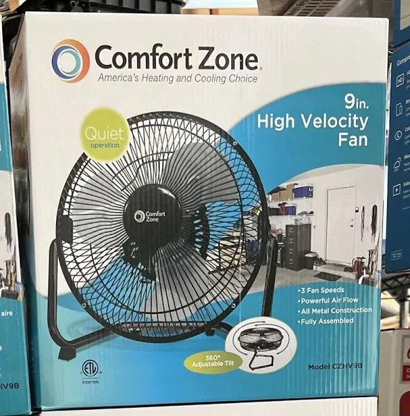 Comfort Zone CZHV9B 9-Inch 3 Speed High Velocity Cradle Fan