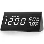 JALL Digital Alarm Clock, with Wooden Electronic LED Time Display, 3 Alarm Settings, Humidity & Temperature Detect, Wood Made Electric Clocks for Bedroom