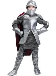 Knight Armor Costume for Kids | Metallic Foam-Backed Suit with Attached Cape, Helmet, Gauntlets, and Boot Covers