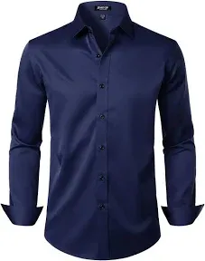 Men's Stretch Wrinkle Free Dress Shirts Formal Wedding Prom Long Sleeve Slim Fit Button Down Shirts