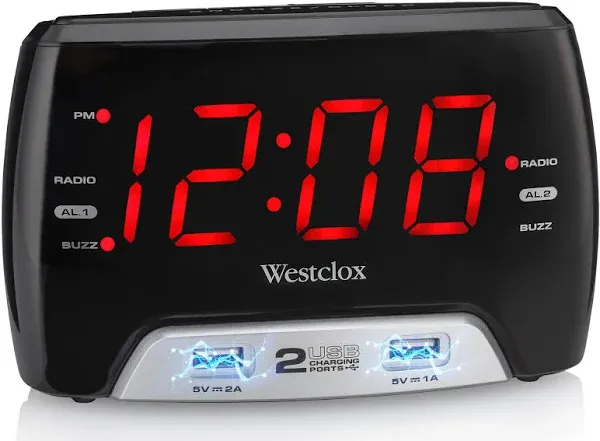 Westclox 1.4 in. Black USB Clock Radio Digital Plug-In