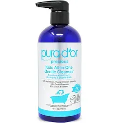 PURA D'OR Kids Wash (16oz x 2 = 32oz) All-in-One Gentle Cleanser - USDA Biobased, Sulfate-Free, Tear-Less, Hypoallergenic, Premium, Shampoo & Bubble Bath