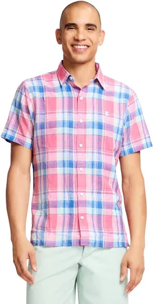 IZOD Men's Short Sleeve Madras Button Down Shirt