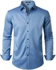 Men's Stretch Wrinkle Free Dress Shirts Formal Wedding Prom Long Sleeve Slim Fit Button Down Shirt