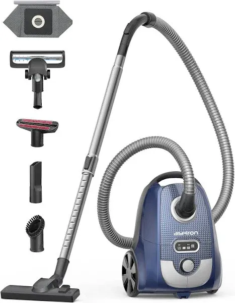 Aspiron Canister Vacuum Cleaner, 1300W Bagged Canister Vacuum, Turbo Brush, 5...