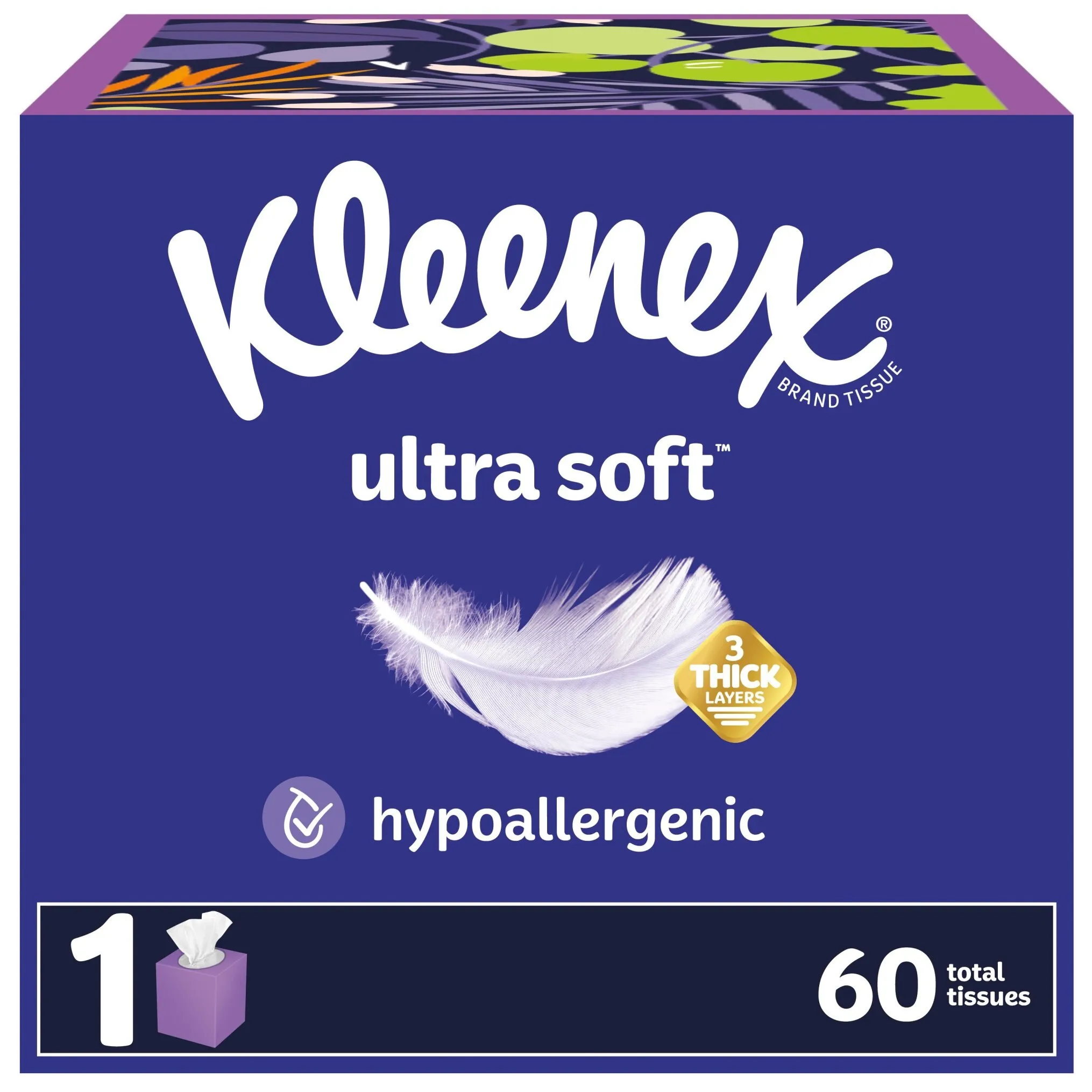 Kleenex Ultra Soft Facial Tissues, 1 Cube Box, 60 Tissues per Box, 3-Ply