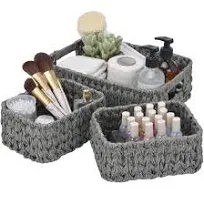 GRANNY SAYS Wicker Baskets for Organizing, Nesting Storage Baskets for Shelves, 1 Large and 2 Small Wicker Baskets Waterproof, Brown, 3-Pack