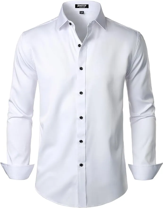 Men's Stretch Wrinkle Free Dress Shirts Formal Wedding Prom Long Sleeve Slim Fit Button Down Shirt