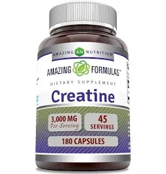 Amazing Formulas Creatine Monohydrate Supplement | 3000 Mg per Serving | 180 Capsules | Non-GMO | Gluten-Free | Made in USA