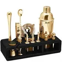 Barillio Mixology Gold Bartender Kit with Black Elegant Bamboo Stand