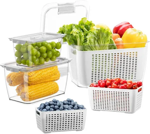 LUXEAR Fresh Container, 3PACK Produce Saver Container BPA Free Fridge Organizer for Vegetable Fruit and Salad Partitioned Food Storage Container